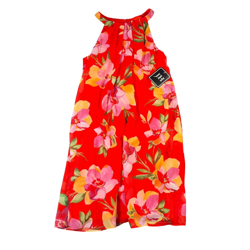NEW Jessica Howard Floral Halter Neck Dress Red Pink Orange Size 10 Garden